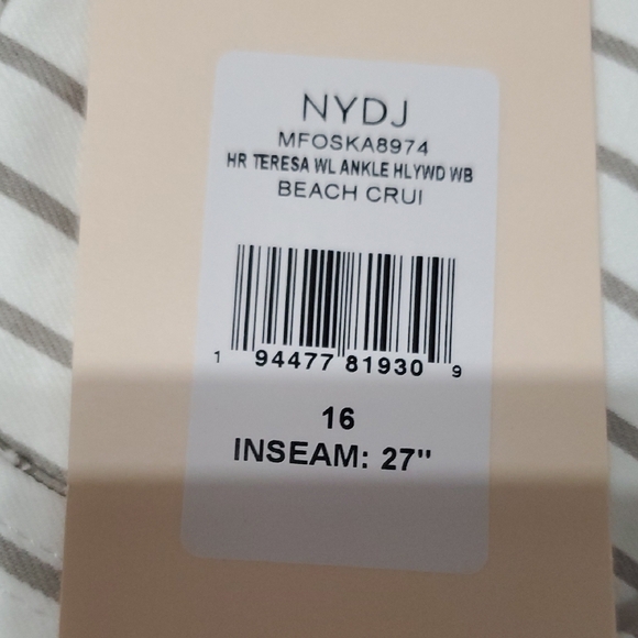 NYDJ Teresa White Striped Tan Ankle Cropped Wide leg Jeans Design - Picture 3 of 12